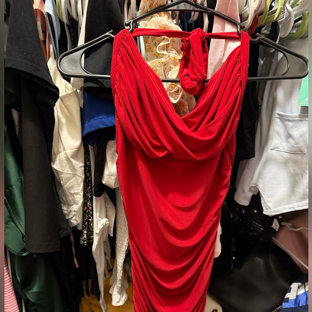 Elegant Red Draped Women's Dress